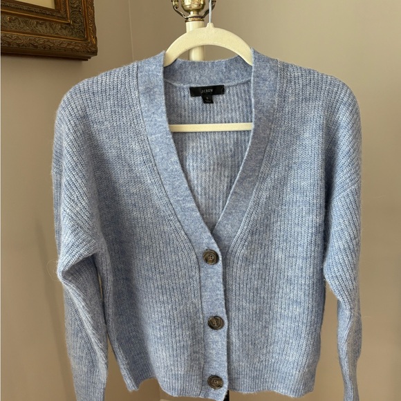 J.Crew Ribbed V-neck Wool Alpaca Cardigan Sweater Light Blue Size Small - Picture 2 of 11